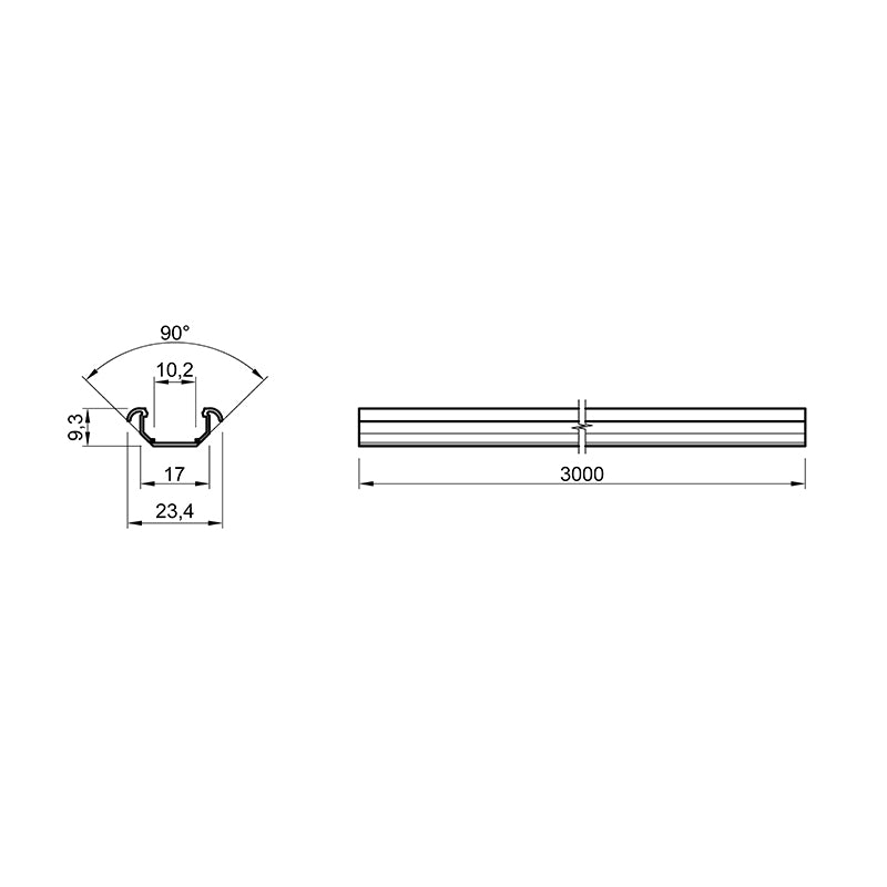 Profile for LED strip, CORNER, L = 3m, aluminum, anodised black