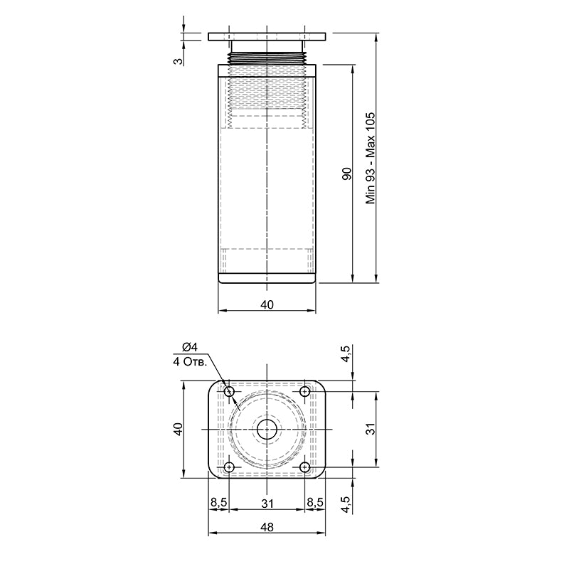 Adjustable furniture leg, NA 02C00 h=100-110mm, max 100kg