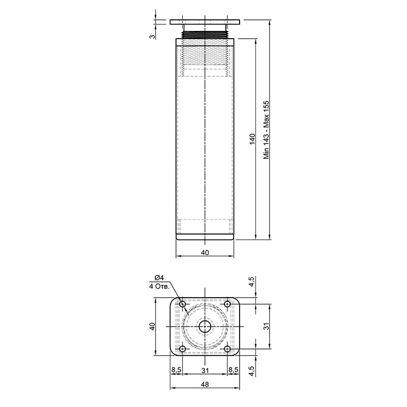 Adjustable furniture leg, NA 02C00 h=100-110mm, max 100kg