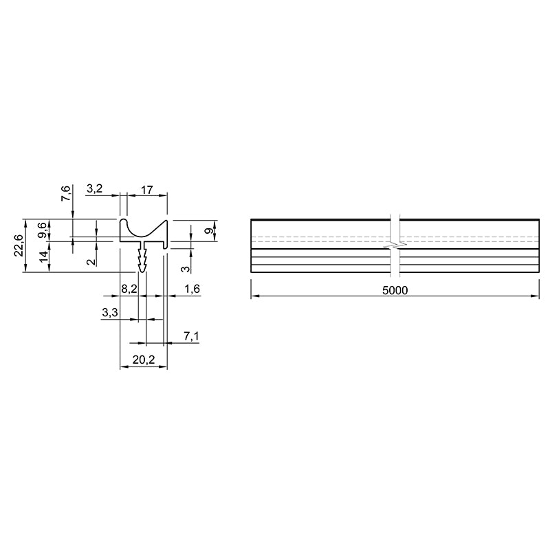 Mortise profile - handle UKW 4, 18 mm