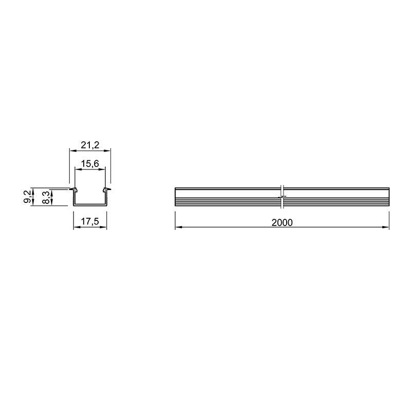 Profile for LED strip, L = 3m, aluminum, anodised silver