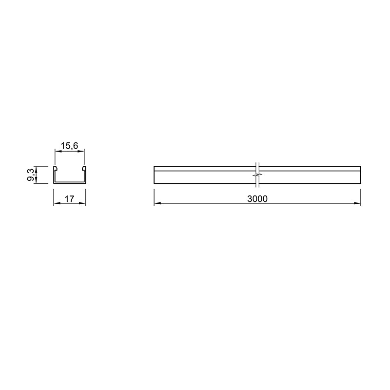 Profile for LED strip, L = 3m, aluminum, anodised silver