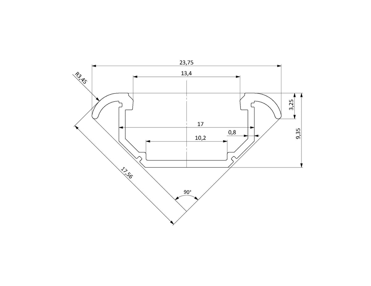 Profile for LED strip, L = 3m, aluminum, anodised silver
